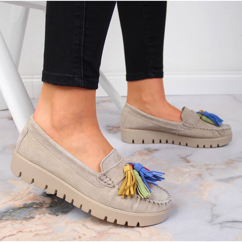 Mocasines mujer en piel con flecos beige Filippo DP3535 2