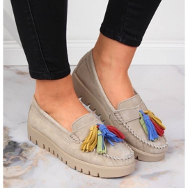 Mocasines mujer en piel con flecos beige Filippo DP3535 3