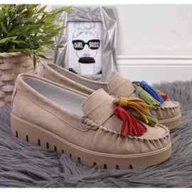 Mocasines mujer en piel con flecos beige Filippo DP3535 6