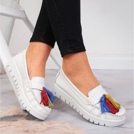 Mocasines mujer en piel con flecos blanco Filippo DP3535 1