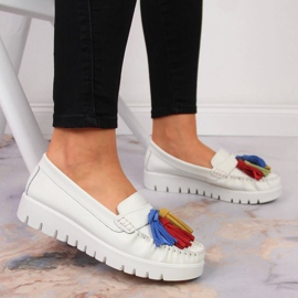 Mocasines mujer en piel con flecos blanco Filippo DP3535 5