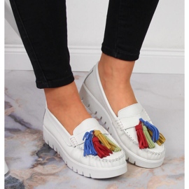 Mocasines mujer en piel con flecos blanco Filippo DP3535 6