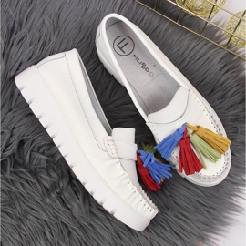 Mocasines mujer en piel con flecos blanco Filippo DP3535 3