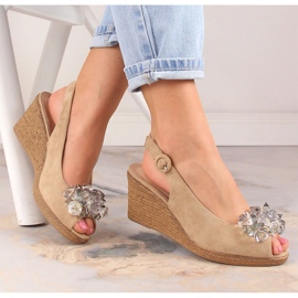 Sandalias mujer cuña ante con cristales beige Potocki SZ12055 1