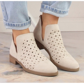 M. DASZYŃSKI Botas sin cordones de ante calado para mujer beige M.Daszyński SA62-102 3