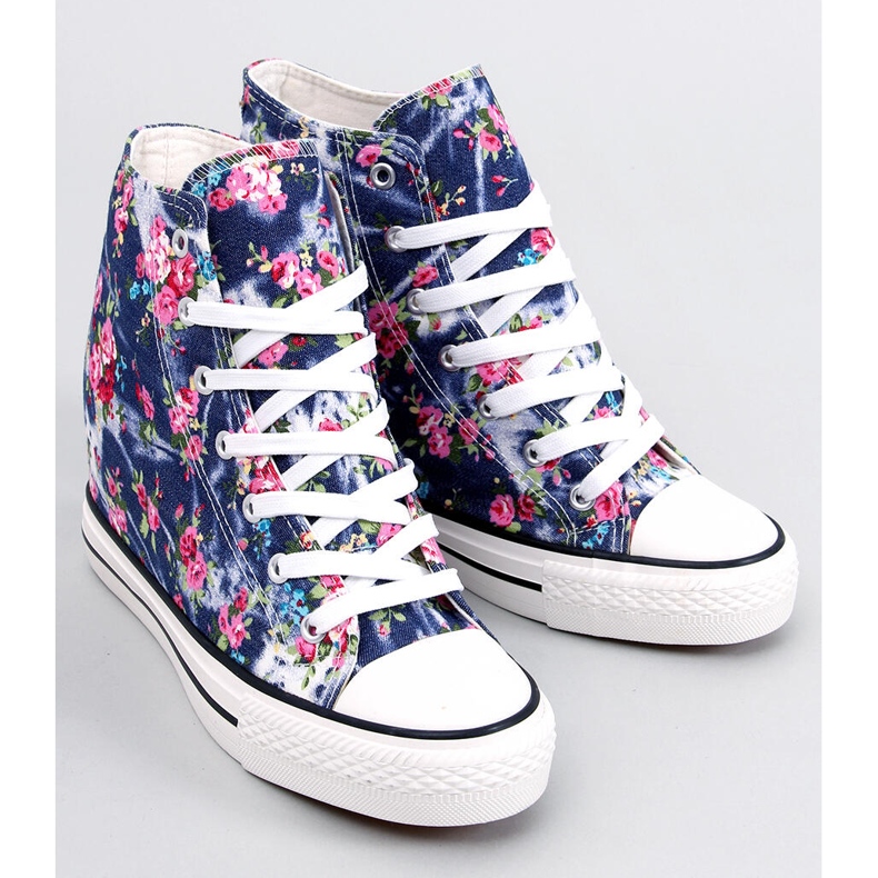 BM Paradis zapatillas altas con cuña floral azul marino 1