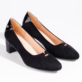 Bombas elegantes de gamuza para mujer en un tacón bajo Vinceza negro 1