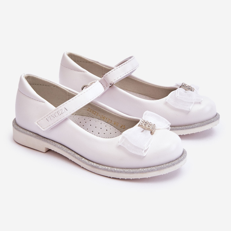 Vinceza Bailarinas Infantiles Con Velcro Y Lazo Decorativo Blanco Nadia 1