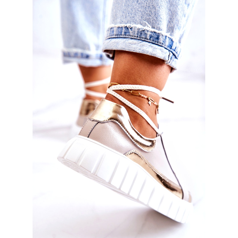 S.Barski Zapatos Brogue De Mujer En La Plataforma Noriso Beige Y Dorada 4