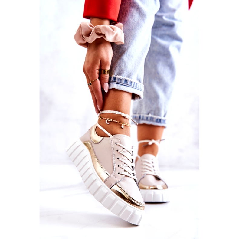 S.Barski Zapatos Brogue De Mujer En La Plataforma Noriso Beige Y Dorada 3