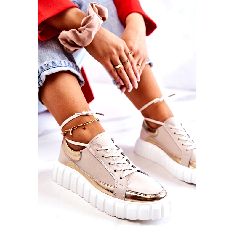 S.Barski Zapatos Brogue De Mujer En La Plataforma Noriso Beige Y Dorada 1