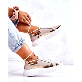S.Barski Zapatos Brogue De Mujer En La Plataforma Noriso Beige Y Dorada 2