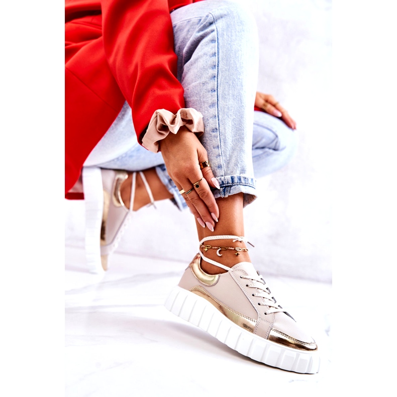 S.Barski Zapatos Brogue De Mujer En La Plataforma Noriso Beige Y Dorada 5