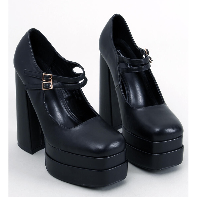 BM Zapatos de tacón con plataforma de grano negro Loit 1