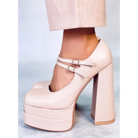 BM Zapatos de tacón con plataforma de grano Loit Beige 3