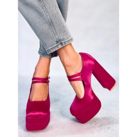BM Zapatos de tacón con plataforma de satén fucsia de Prandi rosado 2
