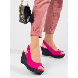 Sandalias de cuña mujer Shelovet rosa claro rosado 3