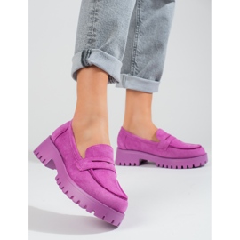 Mocasines de mujer morados con plataforma Shelovet ante violeta rosado 1