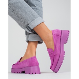 Mocasines de mujer morados con plataforma Shelovet ante violeta rosado 2
