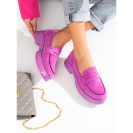 Mocasines de mujer morados con plataforma Shelovet ante violeta rosado 3