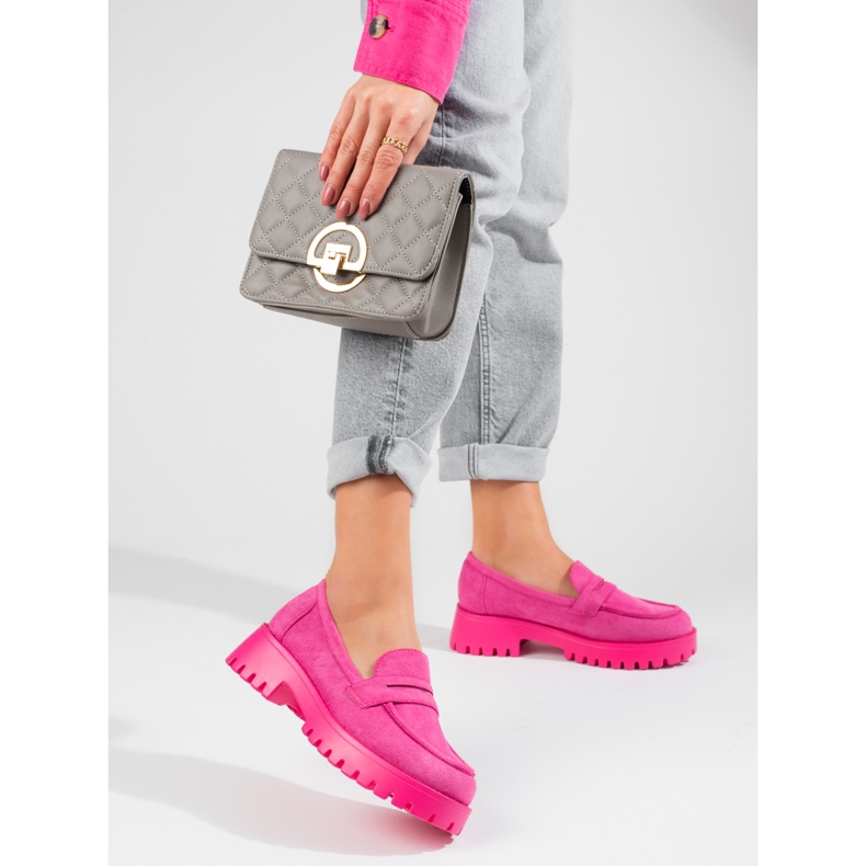 Mocasines de mujer con plataforma Shelovet ante rosa rosado 1