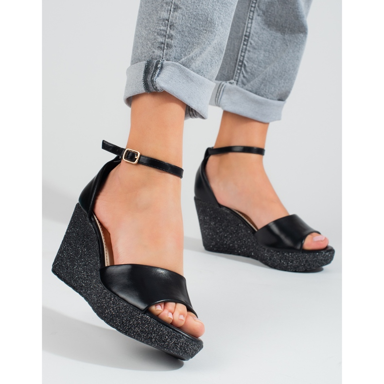 Sandalias mujer cuña alta Shelovet negro 1