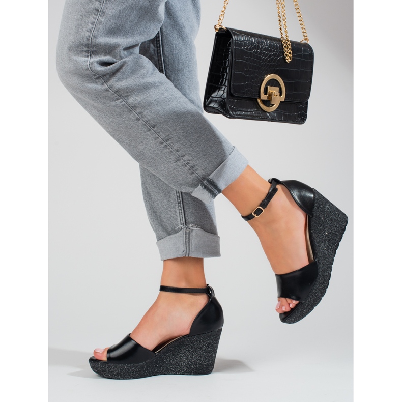 Sandalias mujer cuña alta Shelovet negro 2