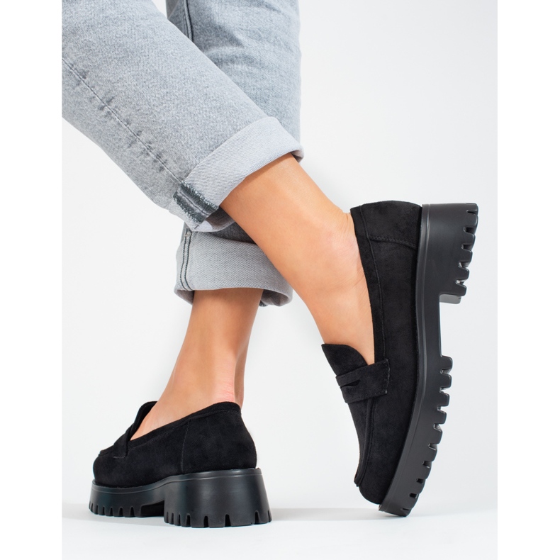 Mocasines mujer plataforma Shelovet ante negro 2