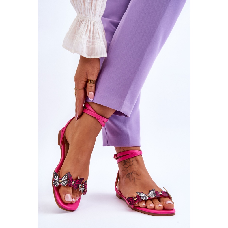 Sandalias De Mujer Con Mariposas Decorativas Jeane Fucsia rosado 2
