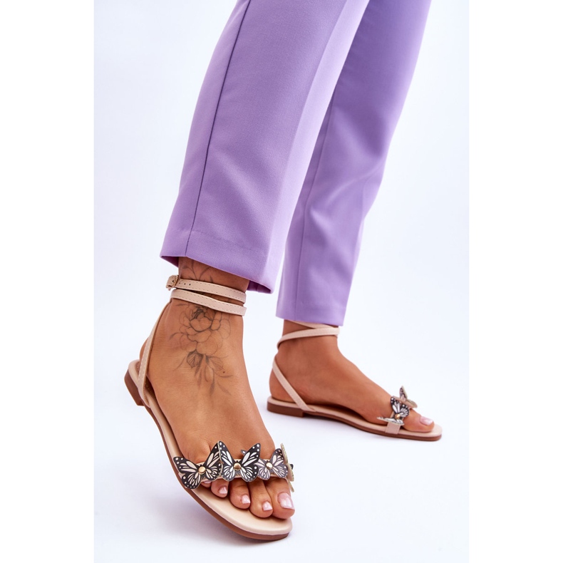 Sandalias De Mujer Con Mariposas Decorativas Jeane Beige marrón 2