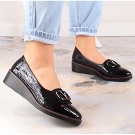 Zapatos cuña mujer lacados en negro Jezzi RMR2265-3 2