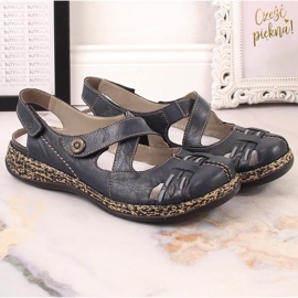 Sandalias mujer cómodas piel con velcro azul marino Rieker 46377-14 4