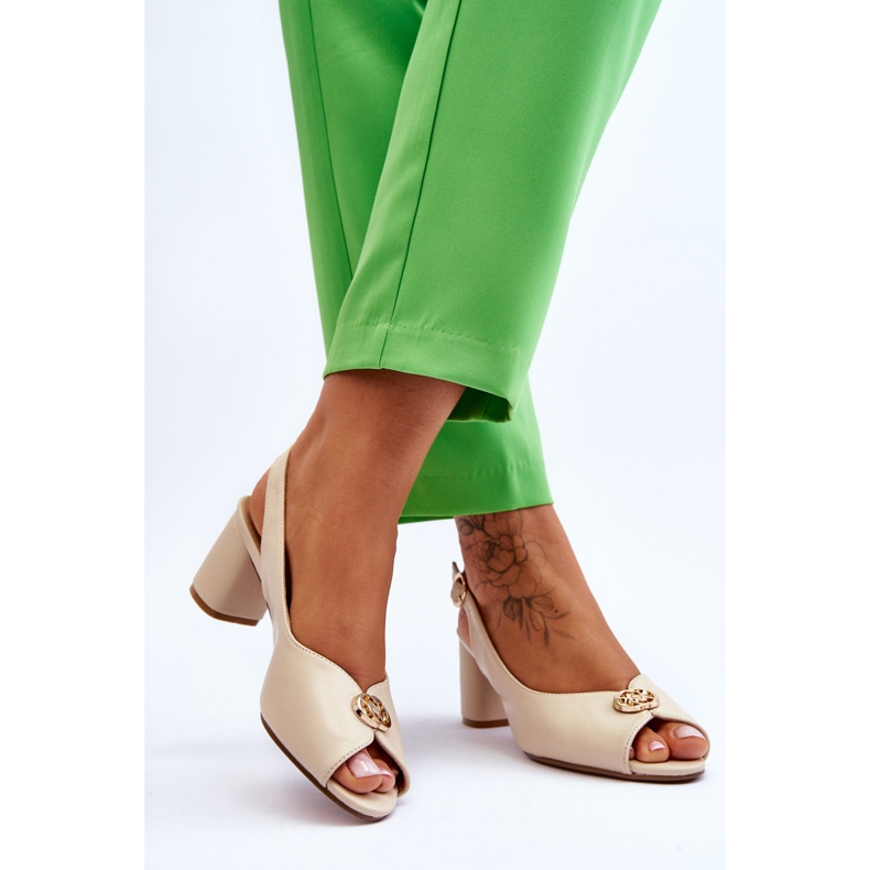 Sandalias de cuero de tacón alto Hette beige de moda 2