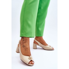Sandalias de cuero de tacón alto Hette beige de moda 3