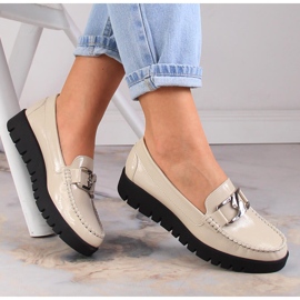 Mocasines mujer lacado beige con plataforma Sergio Leone MK757 1