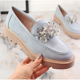 Mocasines de mujer en ante con cristales azules Vinceza 10863 gris 2