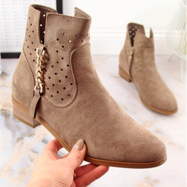 Botines mujer ante calado beige oscuro Vinceza 10885 2