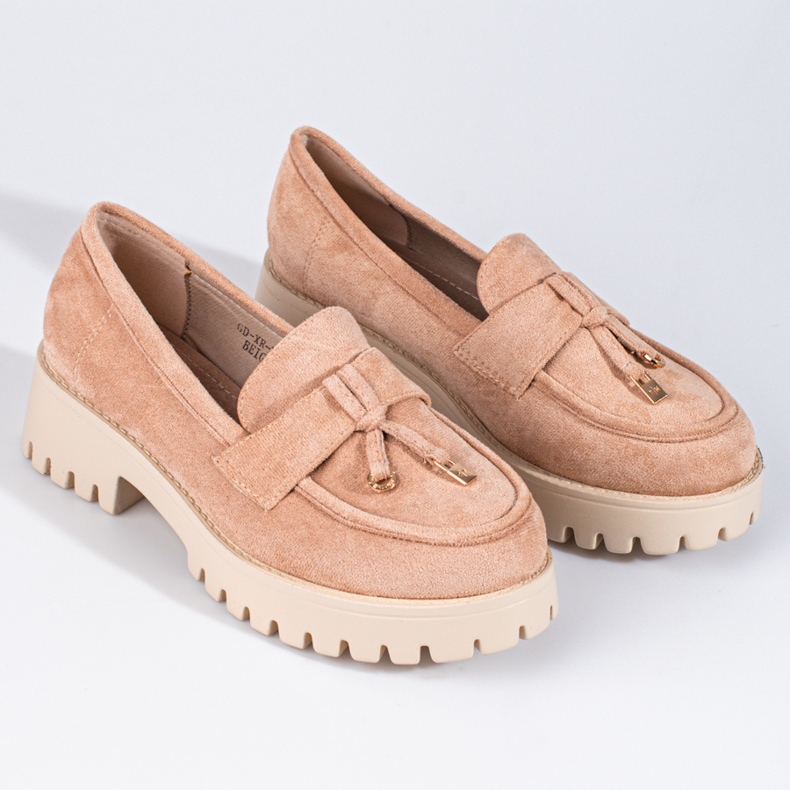 Mocasines de ante para mujer en la plataforma Shelovet beige 1