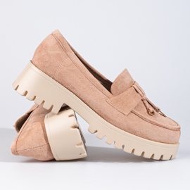 Mocasines de ante para mujer en la plataforma Shelovet beige 3