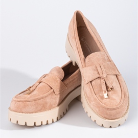 Mocasines de ante para mujer en la plataforma Shelovet beige 2