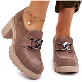 Lemar Elegantes zapatos brogue en el talón con decoración Harmell en beige plateado oscuro 1