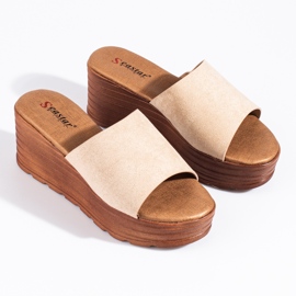 Zapatillas casa mujer cuña Shelovet ante beige 4