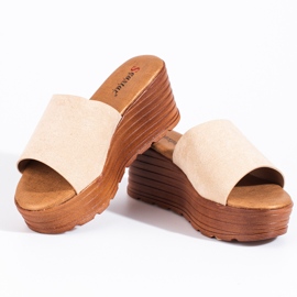 Zapatillas casa mujer cuña Shelovet ante beige 6