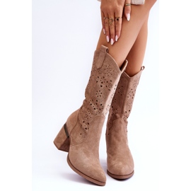 S.Barski Botas Mujer Ante Calado Beige Adelia 1