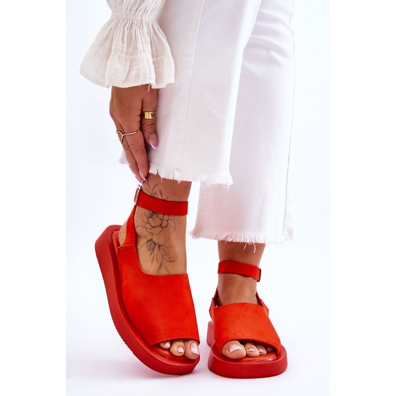 FG2 Sandalias Mujer Con Plataforma Cómodas Rubí Naranja Oscuro 1