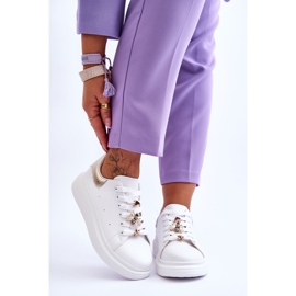 FG2 Zapatos deportivos de mujer en una plataforma masiva Chante blanco y dorado 8