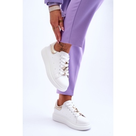 FG2 Zapatos deportivos de mujer en una plataforma masiva Chante blanco y dorado 10