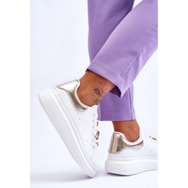 FG2 Zapatos deportivos de mujer en una plataforma masiva Chante blanco y dorado 14