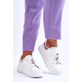 FG2 Zapatos deportivos de mujer en una plataforma masiva Chante blanco y dorado 15