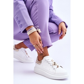 FG2 Zapatos deportivos de mujer en una plataforma masiva Chante blanco y dorado 16